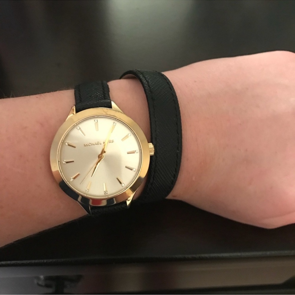 Michael Kors Gold-Tone Watch with Black Strap